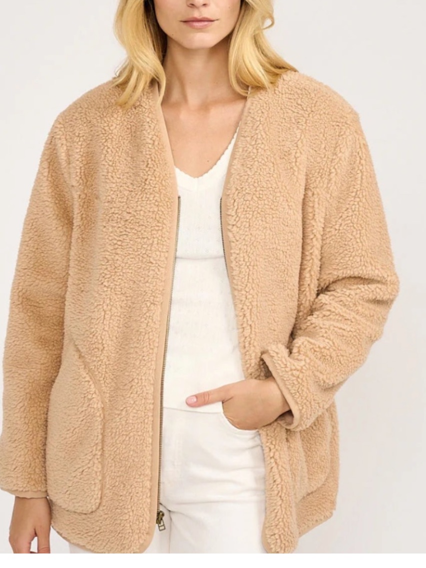 Marea By Liz Joy Sherpa Barn Jacket Camel Zip Up Size Large